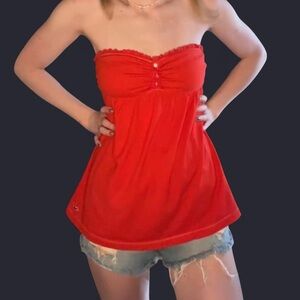 Hollister Vintage Y2K Cherry Red Babydoll Tube Top S